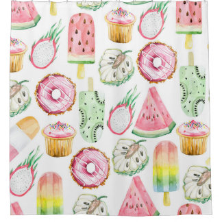 Rideaux De Douche Aquarelle fruits tropicaux, glace motif.