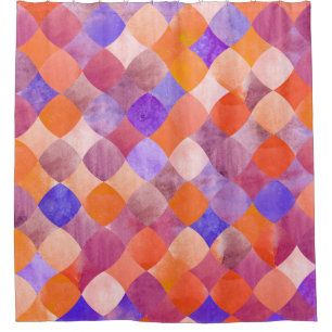 Rideaux De Douche Aquarelle géométrique, écailles de poissons arabes