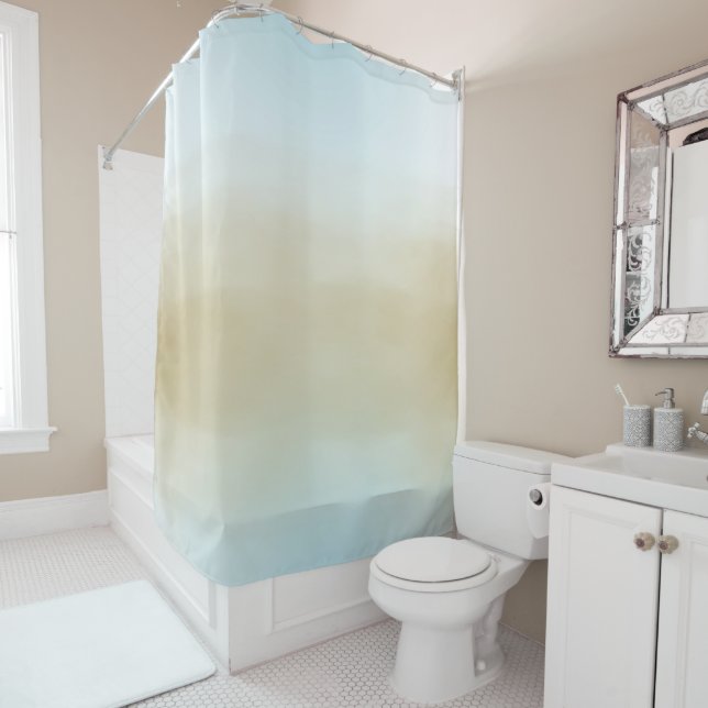 Rideaux De Douche Aquarelle Gold Sky Blue Ombre (En situation)