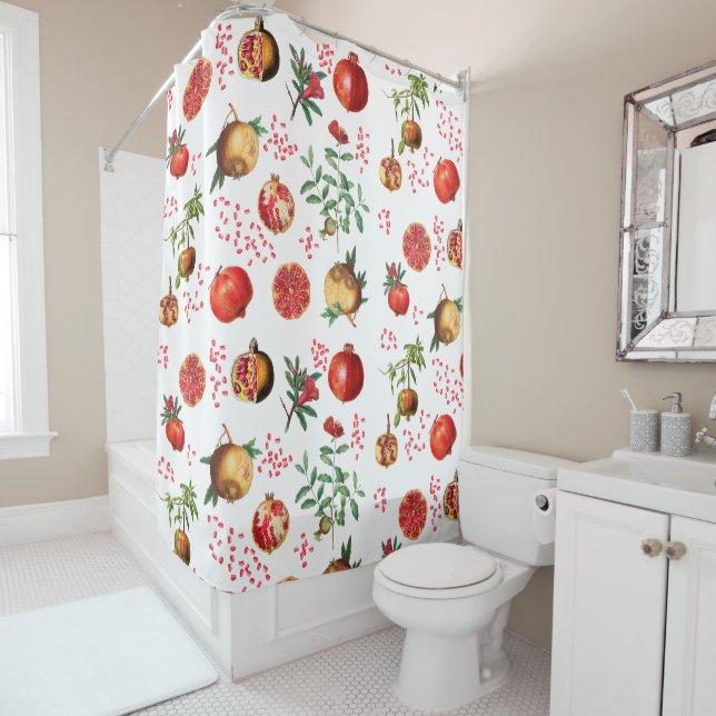 Rideaux De Douche Aquarelle grenade Motif de fruits méditerranéen (En situation)