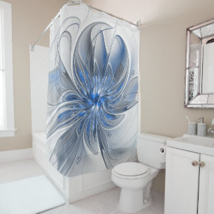 Rideaux De Douche Aquarelle gris bleu Abstrait Fractal Art Flower