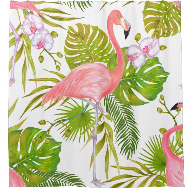 Rideaux De Douche Aquarelle illustration de flamant rose bi (Devant)