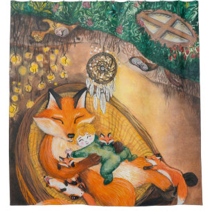 Rideaux De Douche aquarelle illustration d'un renard de chevreau sur