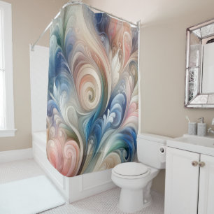 Rideaux De Douche Aquarelle Imaginaire Floral Pastel Bleu & Crème