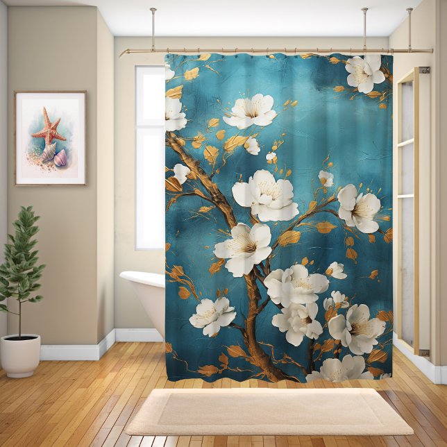 Rideaux De Douche Aquarelle japonaise en fleurs de cerisier (Créateur téléchargé)