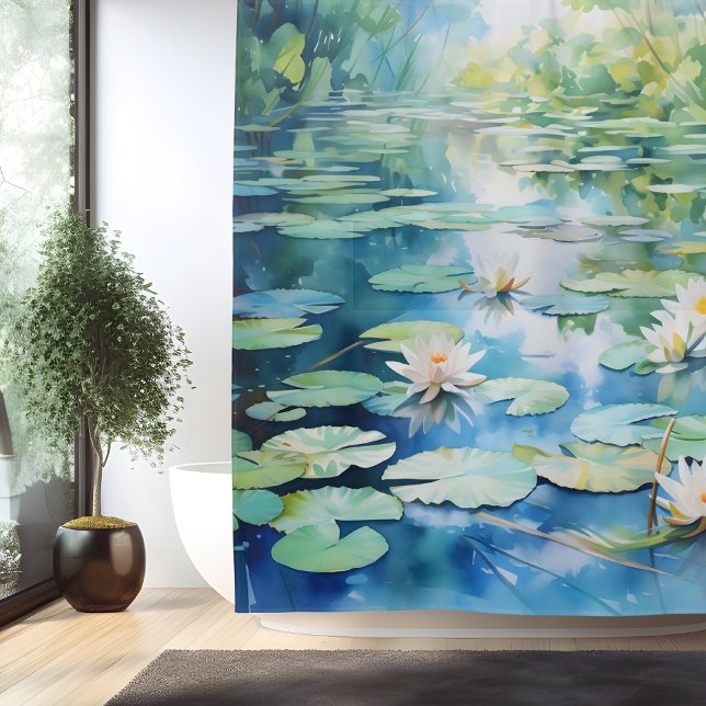 Rideaux De Douche Aquarelle Lily Pond Serenity (Créateur téléchargé)