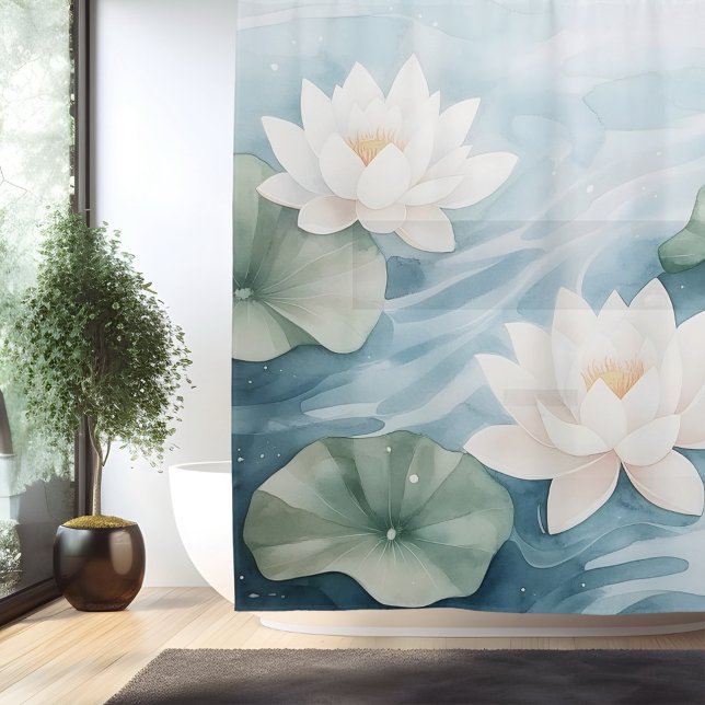 Rideaux De Douche Aquarelle Lotus Blossom Dreamscape Style japonais (Créateur téléchargé)