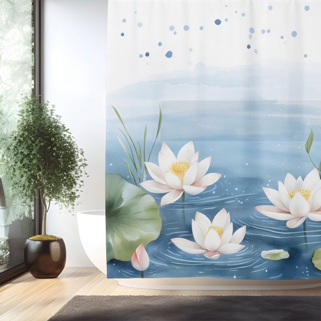Rideaux De Douche Aquarelle Lotus Blossom Dreamscape Style japonais (Créateur téléchargé)