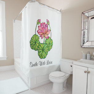 Rideaux De Douche Aquarelle Lotus rose avec les bourgeons et le