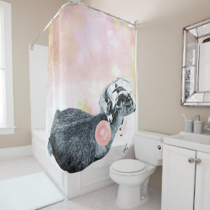 Rideaux De Douche Aquarelle maman et bébé Pygmée chèvres Bubblegum