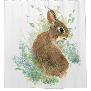 Rideaux De Douche Aquarelle mignonne Jardin Lapin Bleu, Vert