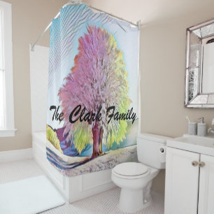 Rideaux De Douche Aquarelle moderne des arbres enneigés colorés