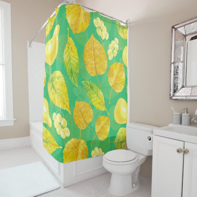 Rideaux De Douche Aquarelle motif d'automne (En situation)