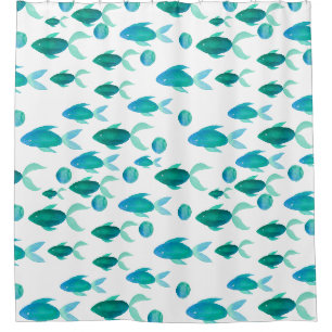 Rideaux De Douche Aquarelle Motif de poisson en bleu