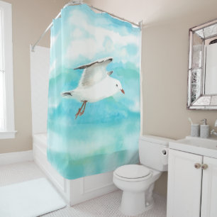 Rideaux De Douche Aquarelle Mouette mouette Oiseau dans la pluie