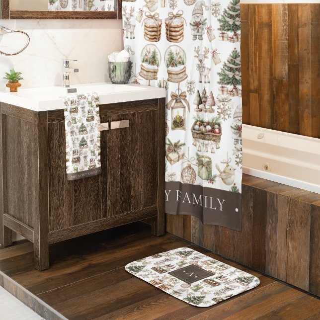 Rideaux De Douche Aquarelle Noël personnalisé moderne (Créateur téléchargé)