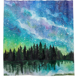 Rideaux De Douche Aquarelle nuit paysage Voie Lactée