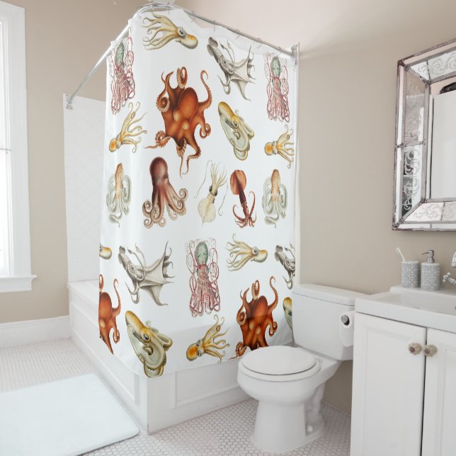 Rideaux De Douche Aquarelle Octopus Cephalopod Océan Animaux (En situation)