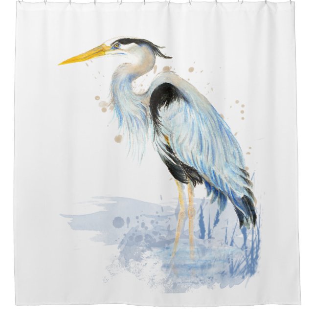 Rideaux De Douche Aquarelle Oiseau de grand héron bleu (Devant)