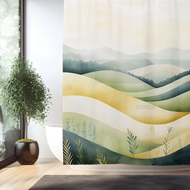 Rideaux De Douche Aquarelle Paysage japonais traditionnel (Créateur téléchargé)