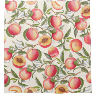 Rideaux De Douche Aquarelle pêche, motif floral transparent.
