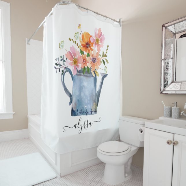 Rideaux De Douche Aquarelle peinte à la main Floral (En situation)