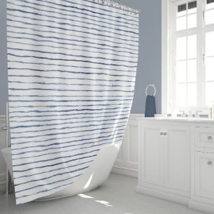 Rideaux De Douche Aquarelle Peinte Bleu Bleu Blanc Décor Plage
