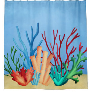 Rideaux De Douche Aquarelle peinte de coraux de mer