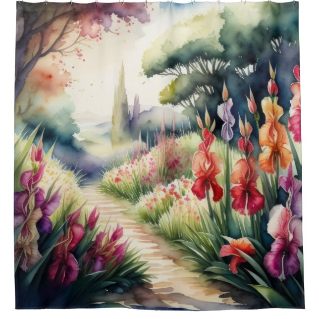 Rideaux De Douche Aquarelle Peinture du paysage de Gladiolus (Devant)
