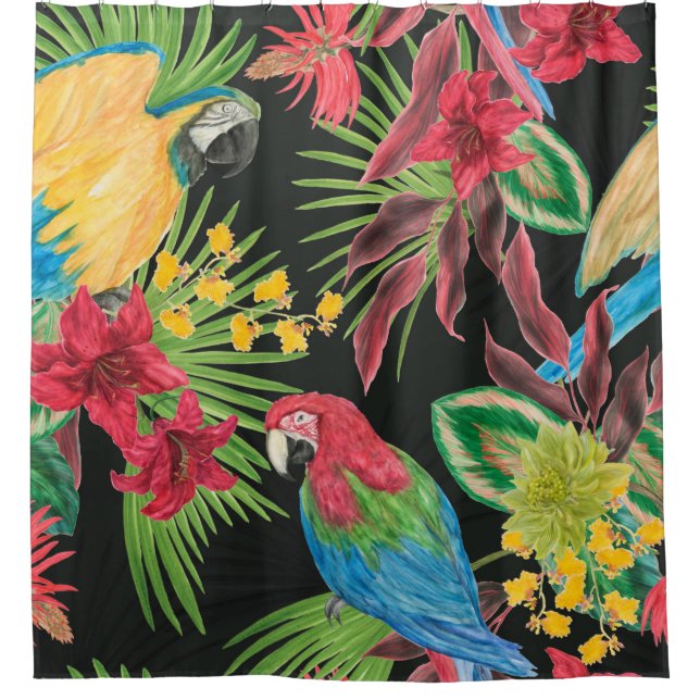 Rideaux De Douche Aquarelle peinture sans couture motif avec perroqu (Devant)