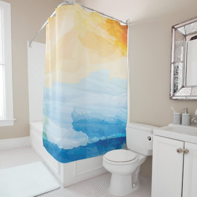 Rideaux De Douche Aquarelle personnalisée Laver l'eau (En situation)