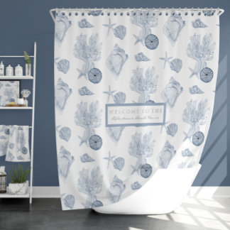 Rideaux De Douche Aquarelle Plage Océan Corail Starfish Bleu n Blanc