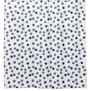 Rideaux De Douche Aquarelle. Point de polka bleu.