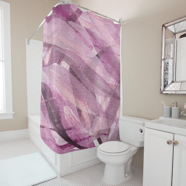 Rideaux De Douche Aquarelle Profonde, Violette Et Parties scintillan (En situation)