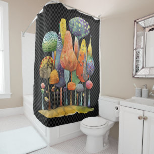 Rideaux De Douche Aquarelle Quirky Whimsical Mushroom Forest