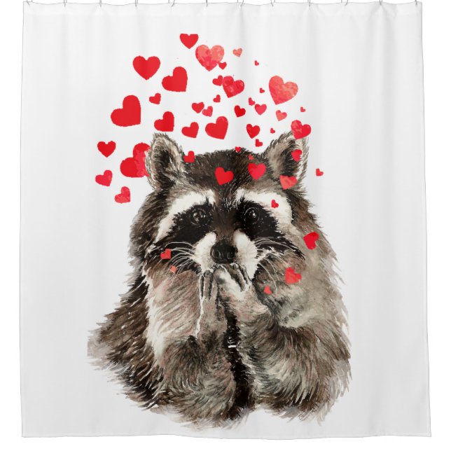 Rideaux De Douche Aquarelle Raccoon soufflant Baisers joli Animal Ar (Devant)