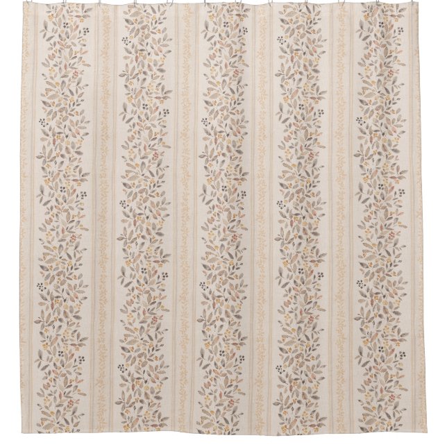 Rideaux De Douche Aquarelle rayures florales chaud ocre brun (Devant)
