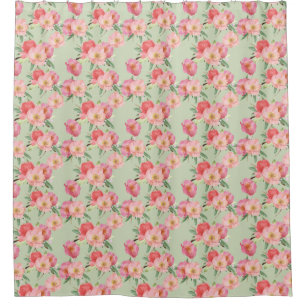 Rideaux De Douche Aquarelle Rose et Monnaie Fleurs de Jardin