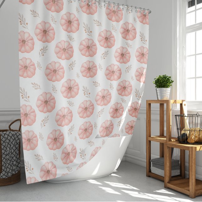 Rideaux De Douche Aquarelle rose mignonne Citrouille Chute Douche ri (Cute Pink Watercolor Pumpkin Fall Shower Curtain)
