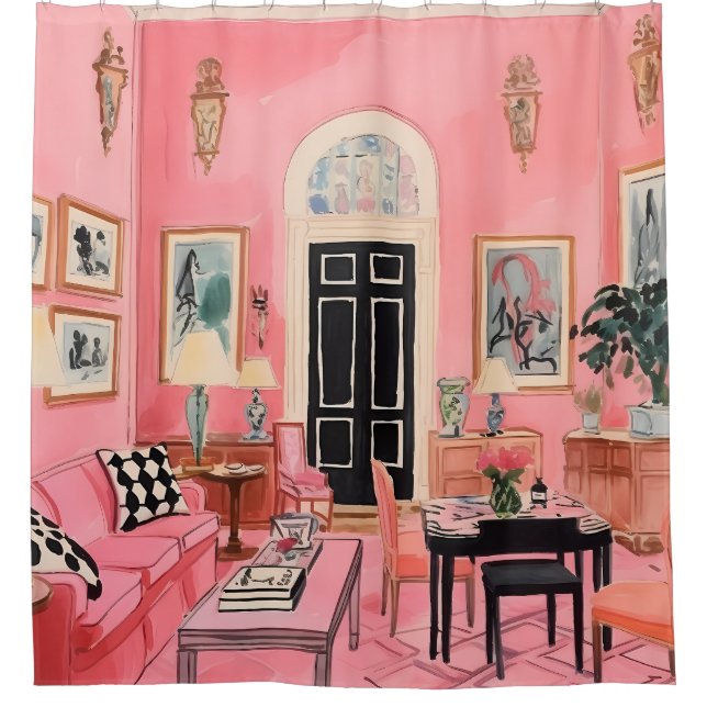 Rideaux De Douche Aquarelle rose Preppy (Devant)