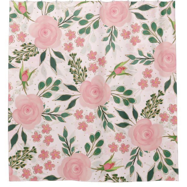 Rideaux De Douche Aquarelle rose Rose Gold Outline Design (Devant)