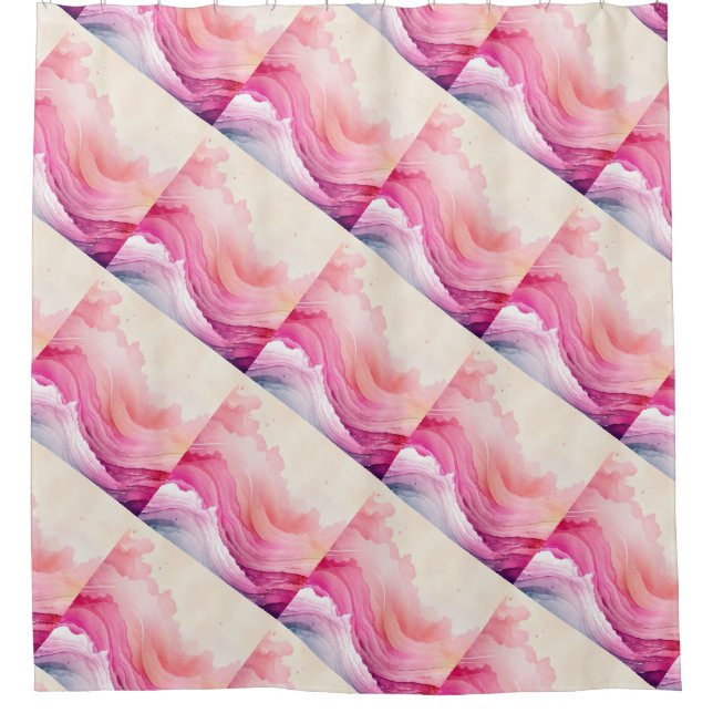Rideaux De Douche Aquarelle rose Vagues océaniques (Devant)