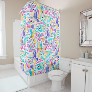 Rideaux De Douche Aquarelle Toucans, Maccaws + Hummingbirds Jungle