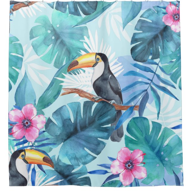 Rideaux De Douche Aquarelle Toucans : Tropical Seamless (Devant)