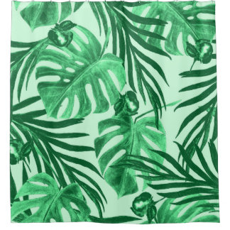 Rideaux De Douche Aquarelle transparente motif avec feuilles tropica