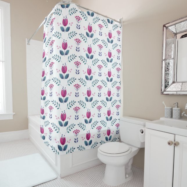 Rideaux De Douche Aquarelle Tulipe rose (En situation)