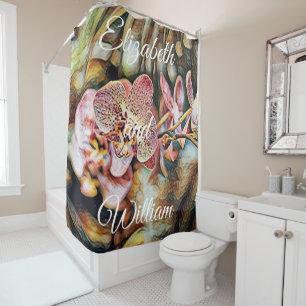 Rideaux De Douche Aquarelle vintage Peinture des fleurs d'orchidées 