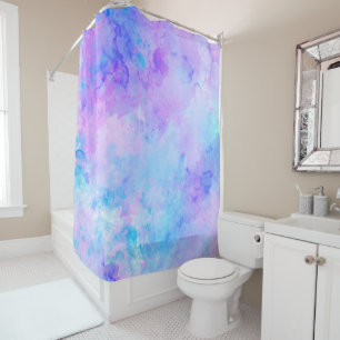 Rideaux De Douche Aquarelle violette et turquoise