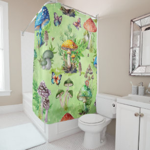 Rideaux De Douche Aquarelle Whimsical Mushroom Garden