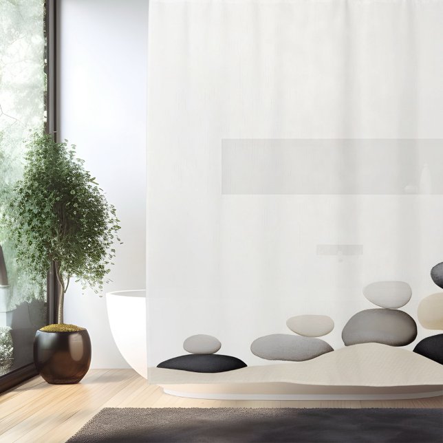 Rideaux De Douche Aquarelle Zen Pierre Jardin Style japonais (Créateur téléchargé)